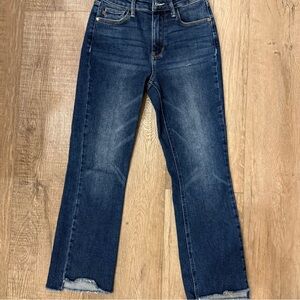 Judy Blue Kick Flare Jeans Size 1/25 Dark Wash Raw Hem High Rise Stretch